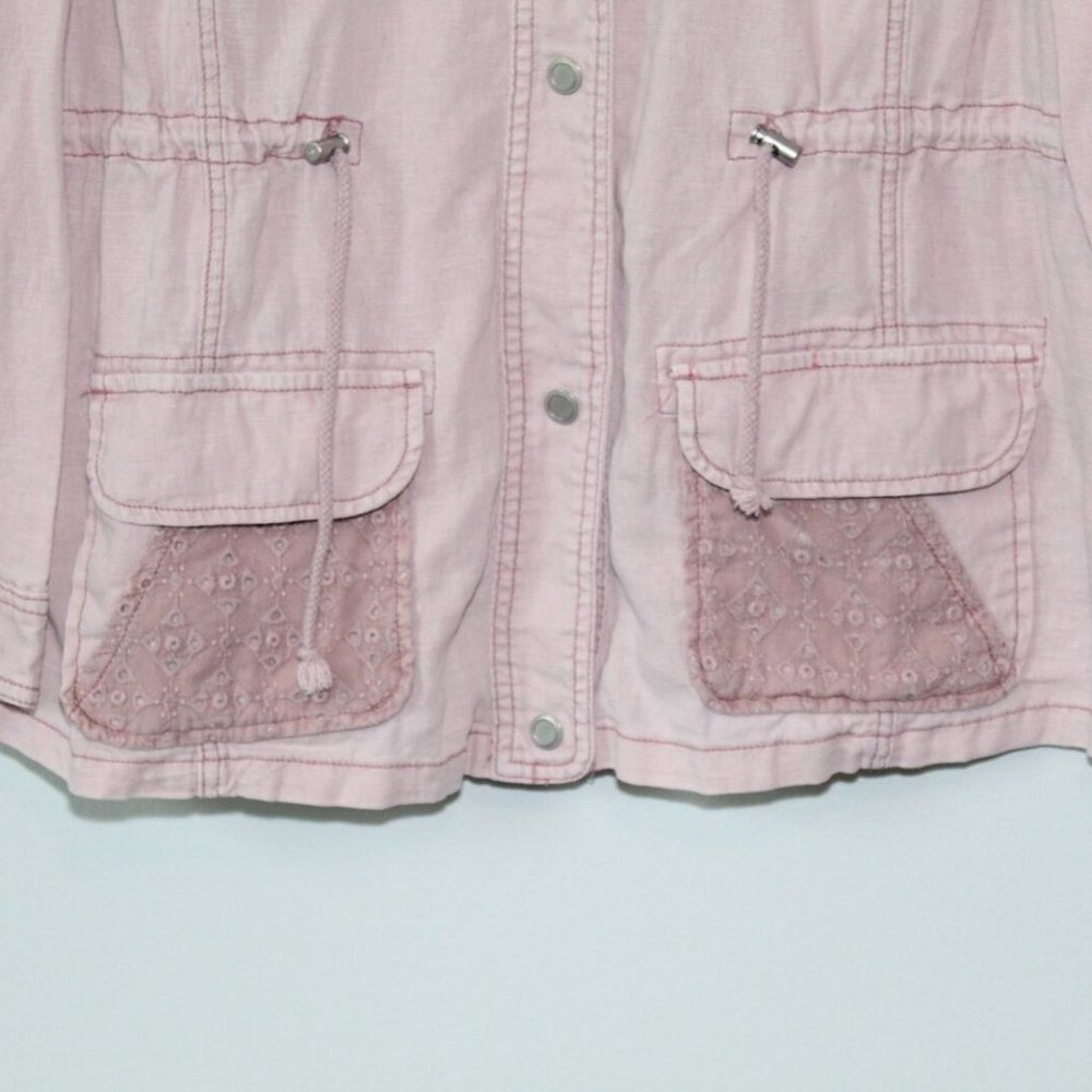 Maurices Eyelet Trim Anorak Utility Jacket Pink Linen Cotton Size XXL H13159 - Picture 3 of 10